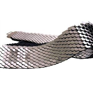 70s Stretch Belt Chrome Fish Scale Disco Dress Polished Metal Buckle 34"-40"